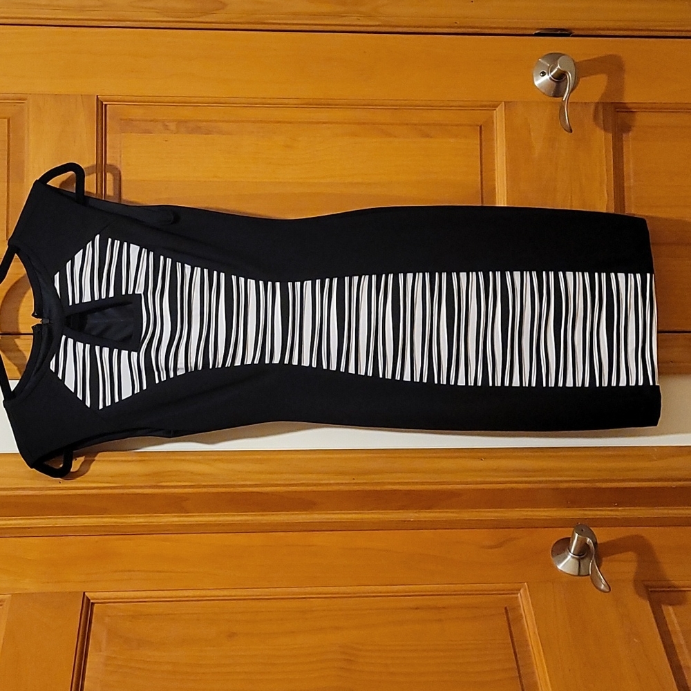 CACHE KNEE LENGTH BLACK AND WHITE DRESS SZ 2 EXCELLENT!!